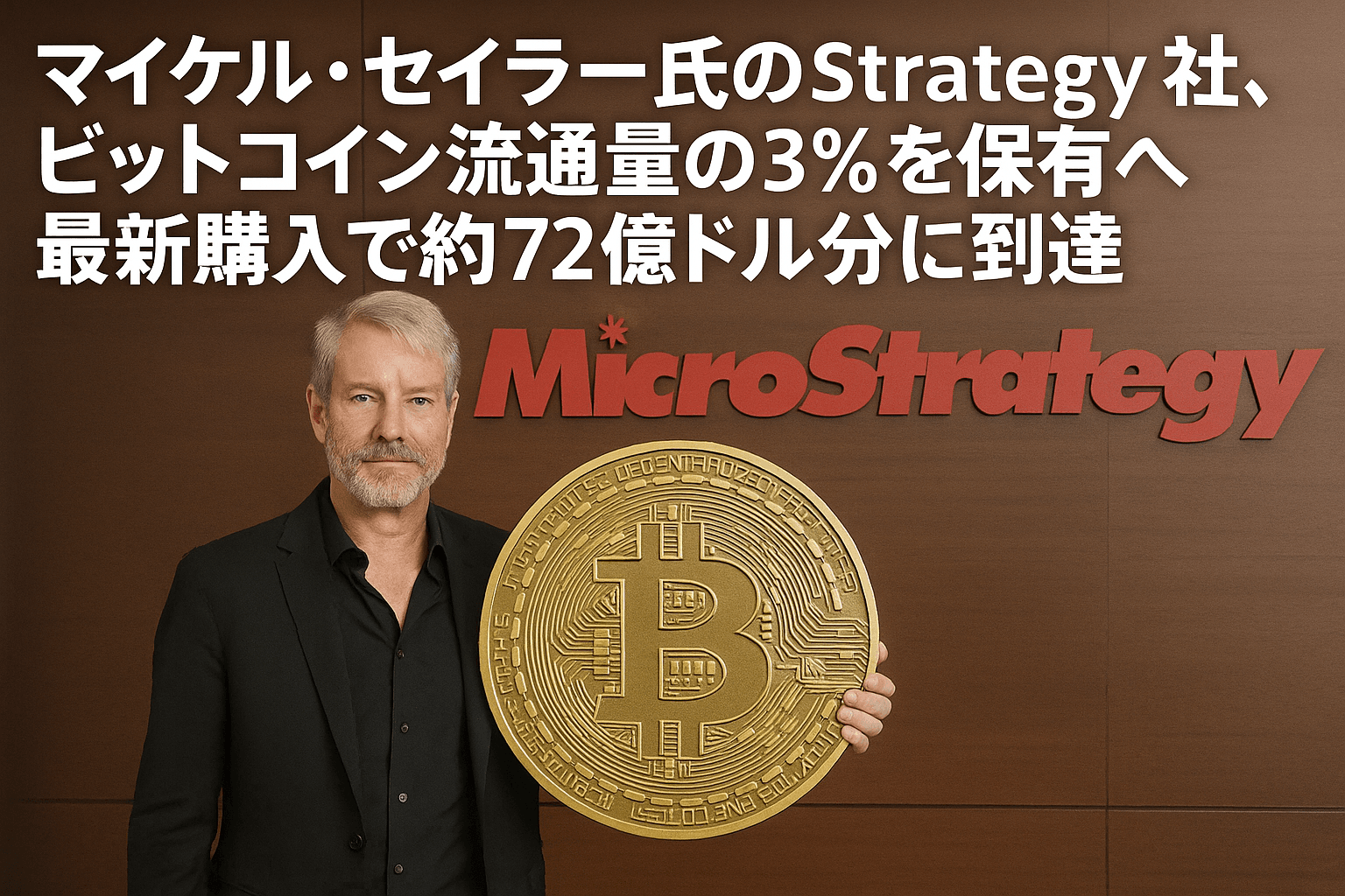 マイケル・セイラー氏のStrategy社、ビットコイン流通量の3%を保有へ:最新購入で約72億ドル分に到達