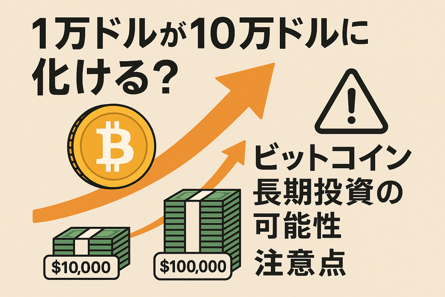 1万ドルが10万ドルに化ける?ビットコイン長期投資の可能性と注意点