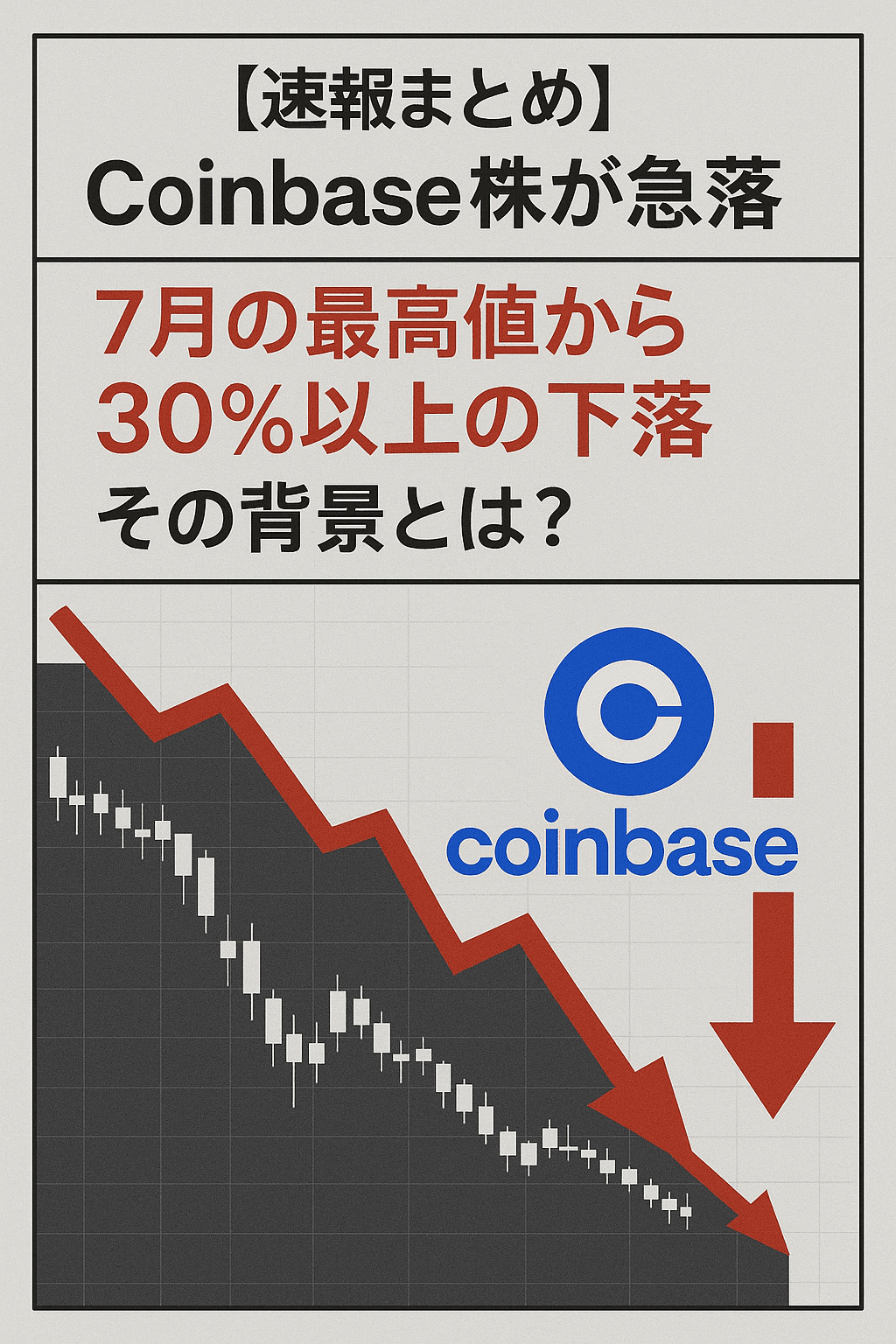 【速報まとめ】Coinbase株が急落──7月の最高値から30%以上の下落、その背景とは？