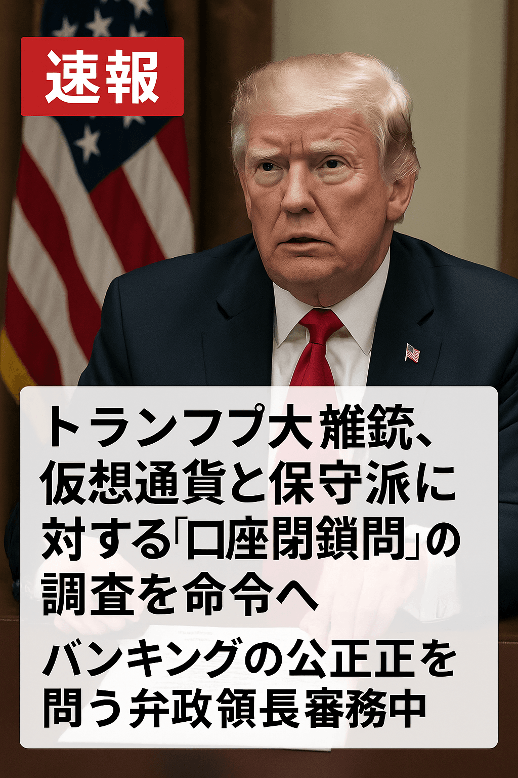 【速報】トランプ大統領、仮想通貨と保守派に対する「口座閉鎖問題」の調査を命令へ──バンキングの公正性を問う大統領令を準備中 コンテンツ開始