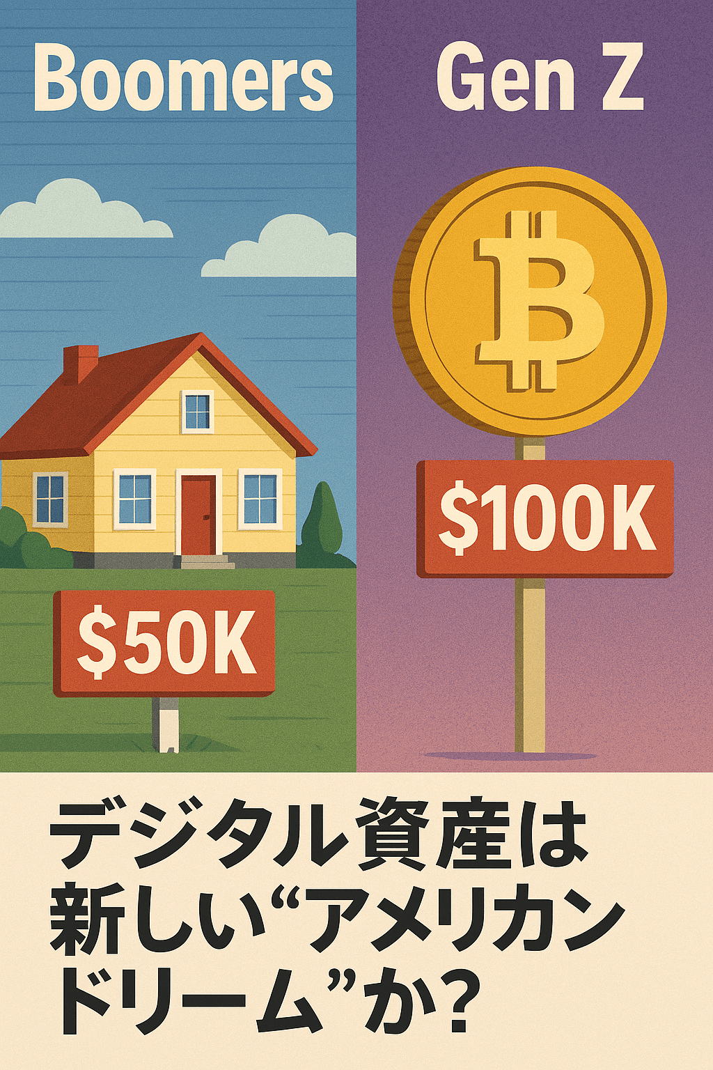 Boomersは5万ドルの家、Z世代は10万ドルのビットコイン──デジタル資産は新しいアメリカンドリームか？