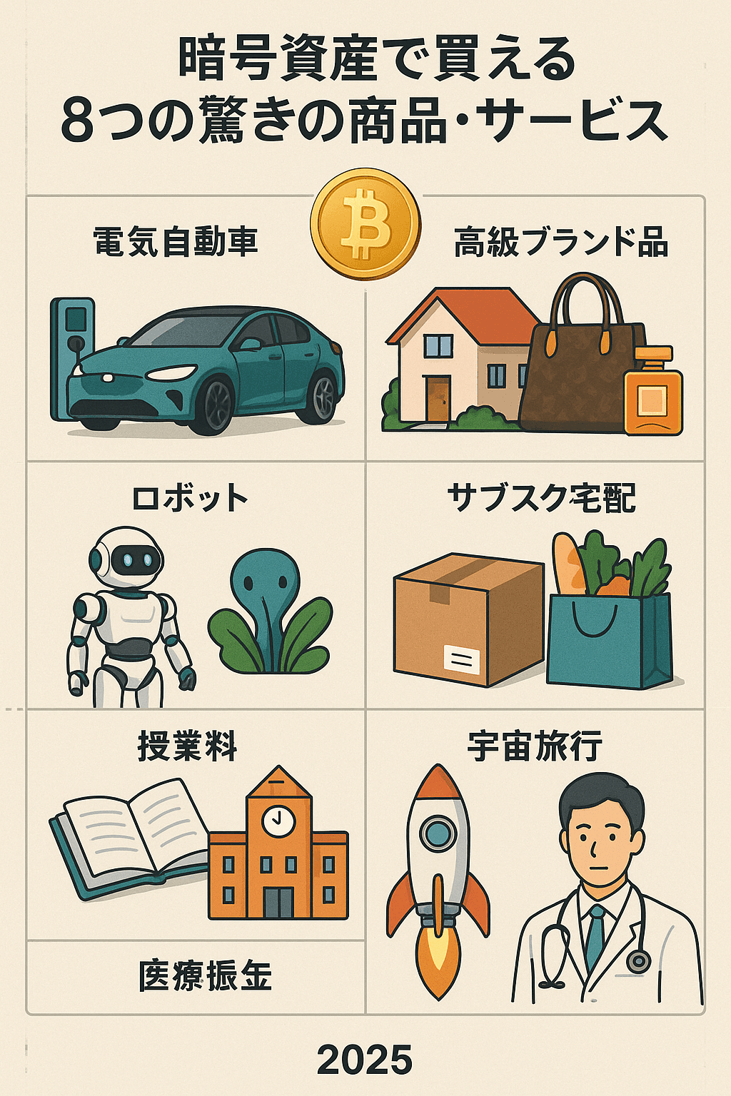 まとめ記事：2025年版「暗号資産で買える8つの驚きの商品・サービス」