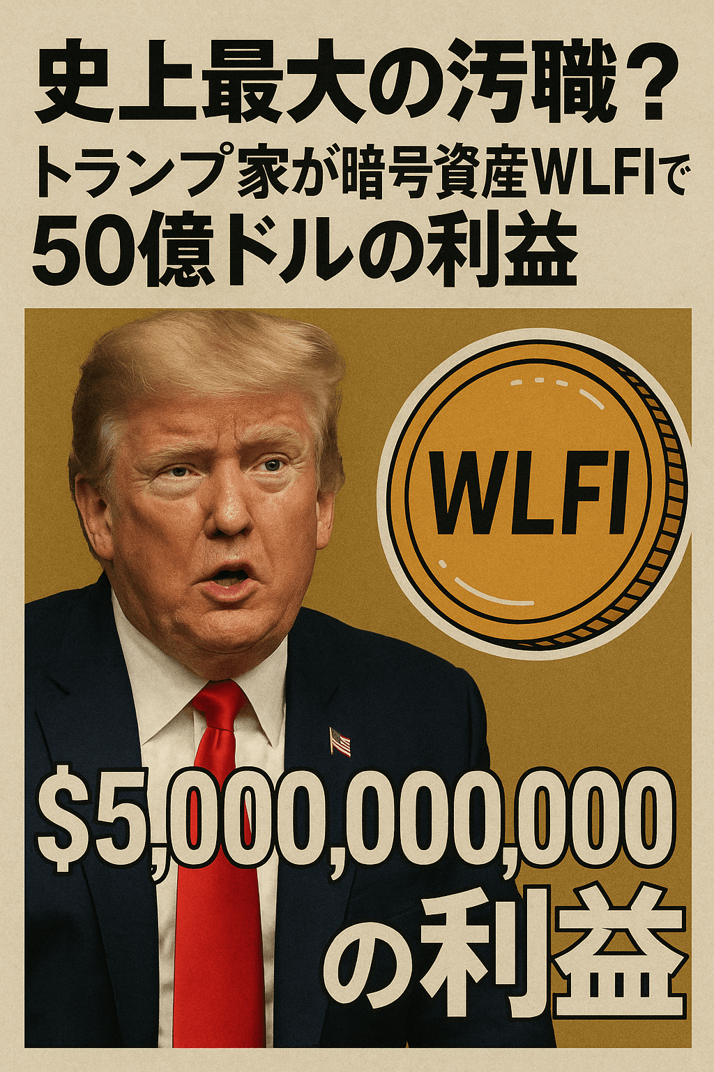 史上最大の汚職?トランプ家が暗号資産WLFIで50億ドルの利益