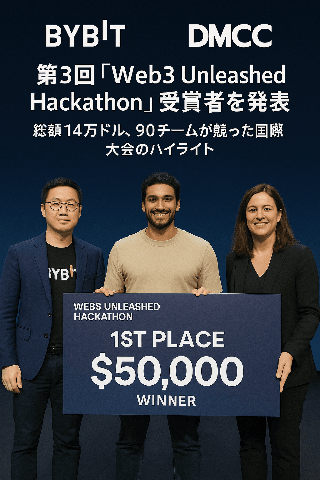 20251201_1509_Web3 ハッカソン受賞発表_simple_compose_01kbc8bhhtf5mtp7ny6yfreetw BybitとDMCC、第3回「Web3 Unleashed Hackathon」受賞者を発表─ 総額14万ドル、90チームが競った国際大会のハイライト