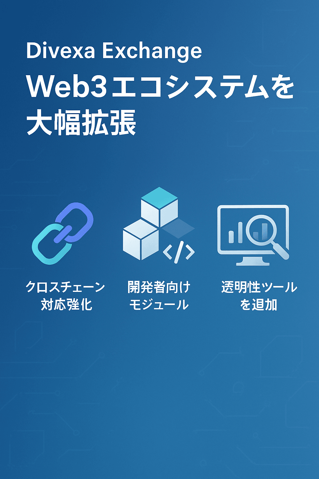 20251201_1602_Divexa Web3拡張_simple_compose_01kbcbd0c4etp8c7r4kftckcjm Divexa Exchange、Web3エコシステムを大幅拡張─ クロスチェーン対応強化、開発者向けモジュール、透明性ツールを追加 コンテンツ開始