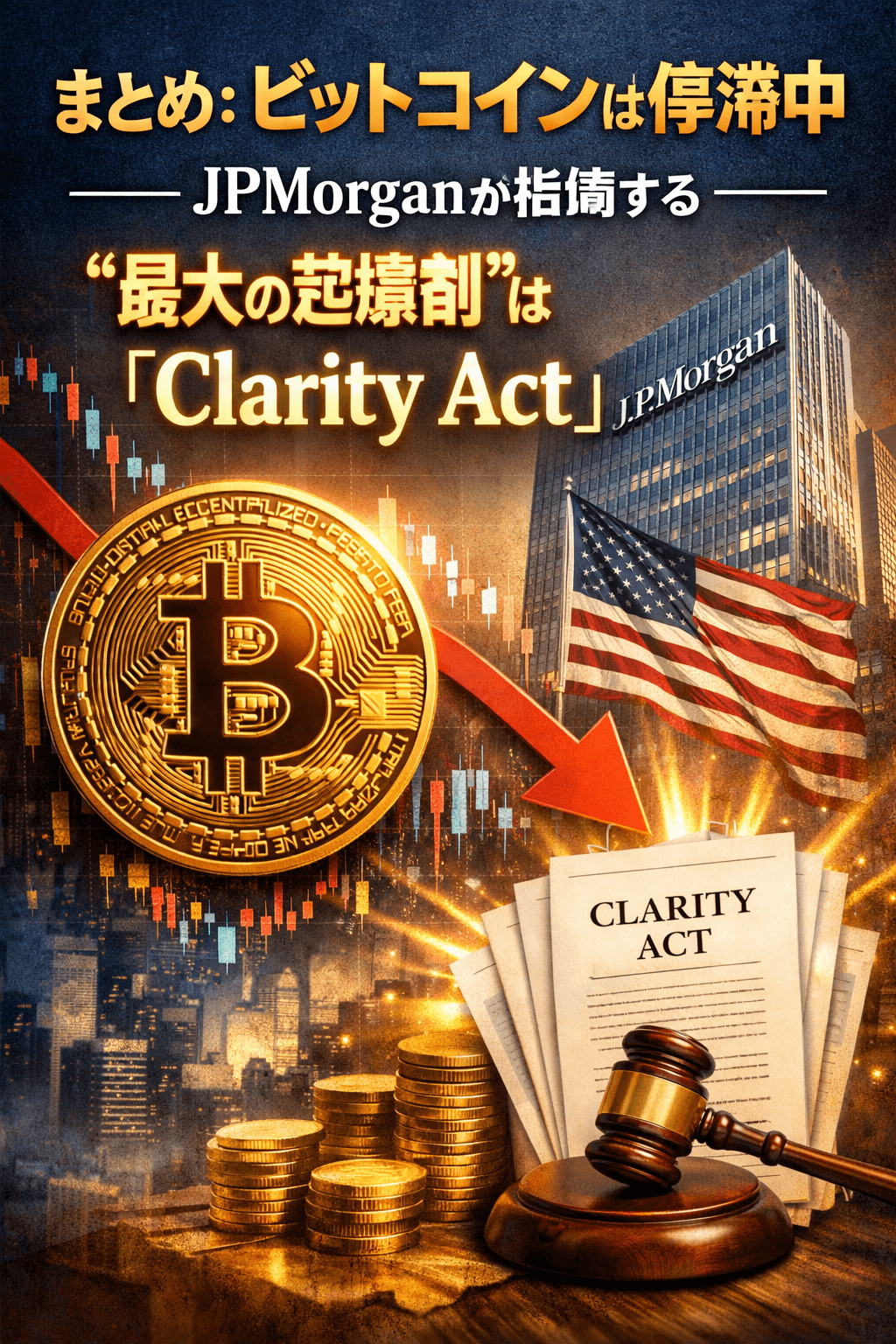 ChatGPT Image 2026年3月3日 10_30_03 まとめ:ビットコインは停滞中――JPMorganが指摘する“最大の起爆剤”は「Clarity Act」