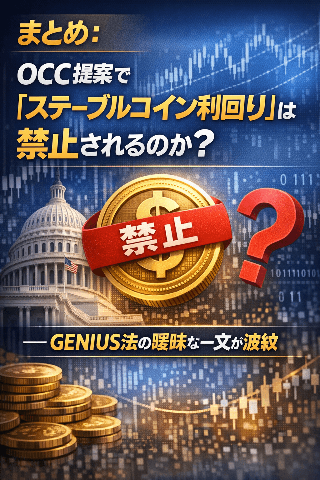 ChatGPT Image 2026年3月3日 10_54_29 まとめ:OCC提案で「ステーブルコイン利回り」は禁止されるのか?――GENIUS法の曖昧な一文が波紋