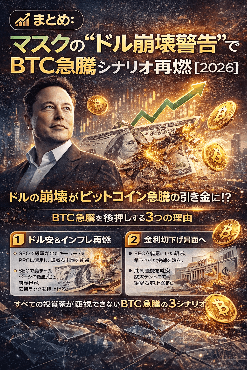 📈まとめ:イーロンマスクの“ドル崩壊警告”でBTC急騰シナリオ再燃【2026】