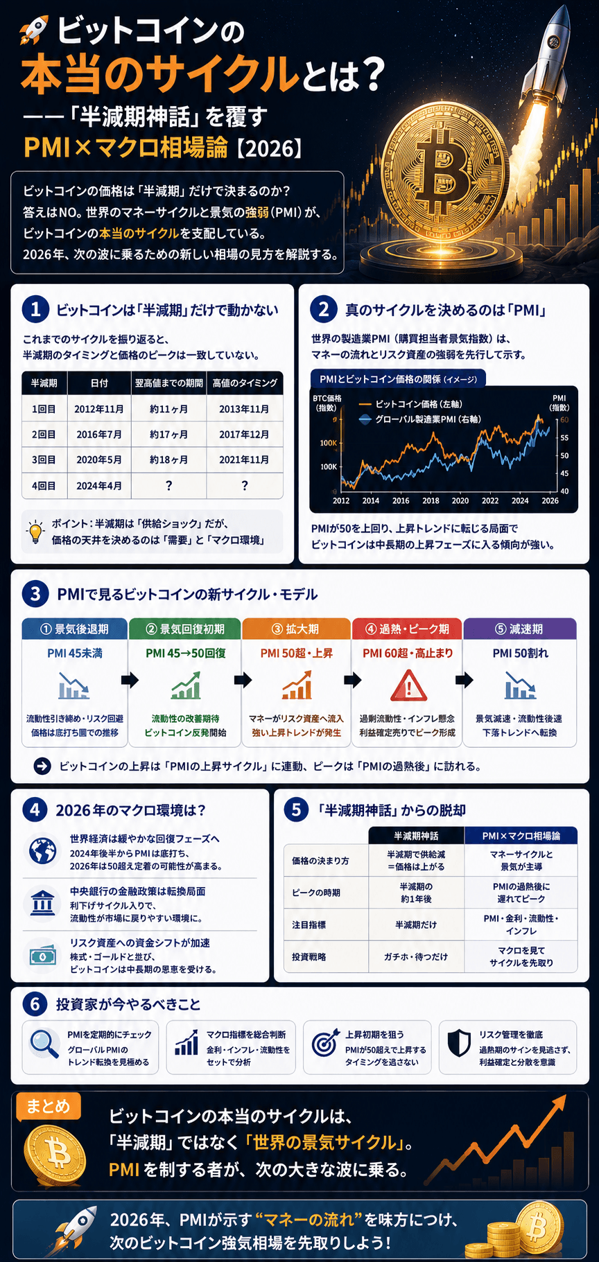 🚀ビットコインの本当のサイクルとは？──「半減期神話」を覆すPMI×マクロ相場論【2026】