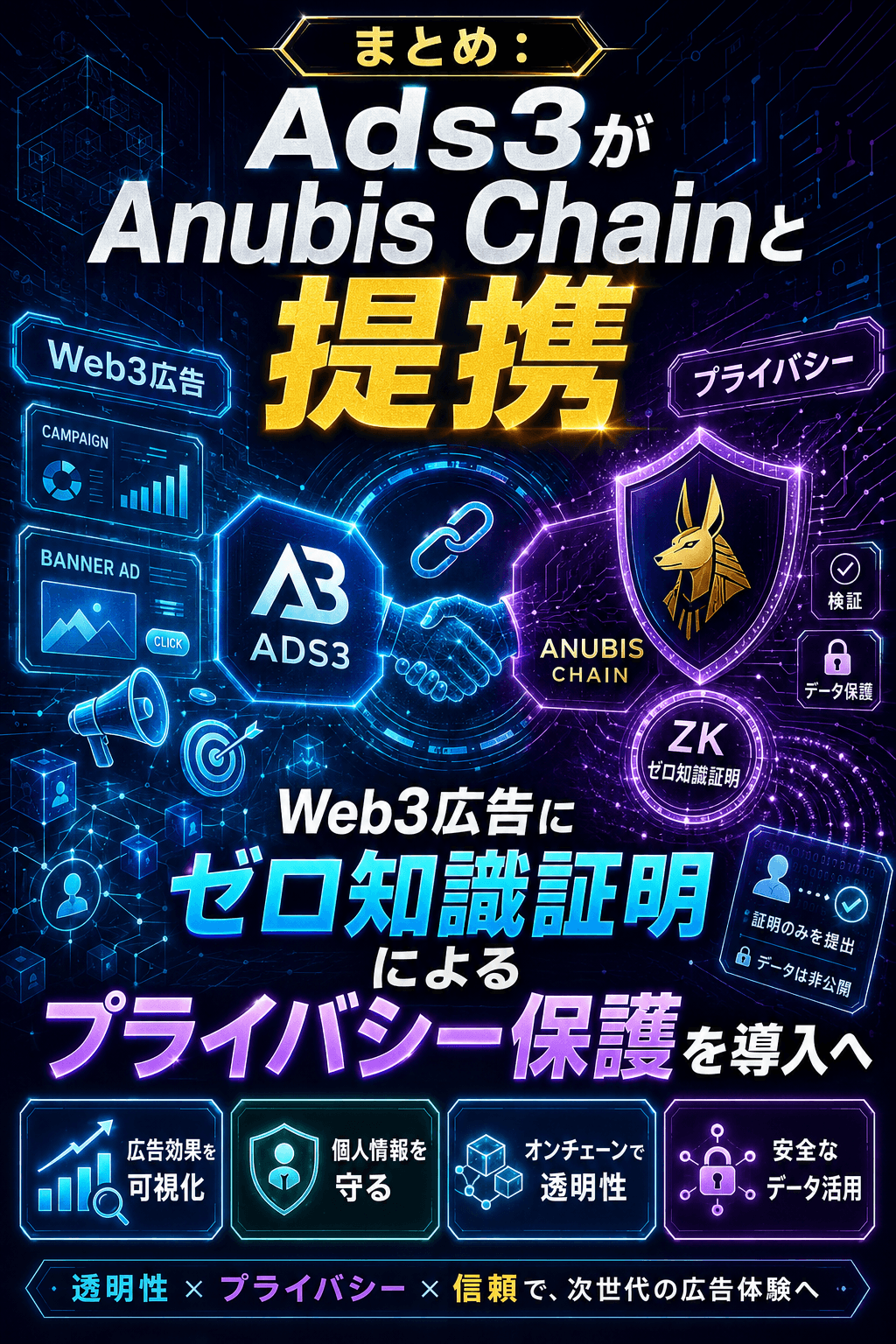 まとめ:Ads3がAnubis Chainと提携──Web3広告にゼロ知識証明によるプライバシー保護を導入へ