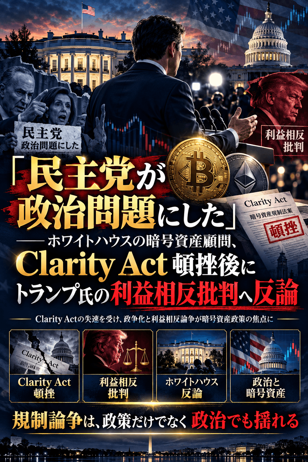 「民主党が政治問題にした」──ホワイトハウスの暗号資産顧問、Clarity Act頓挫後にトランプ氏の利益相反批判へ反論