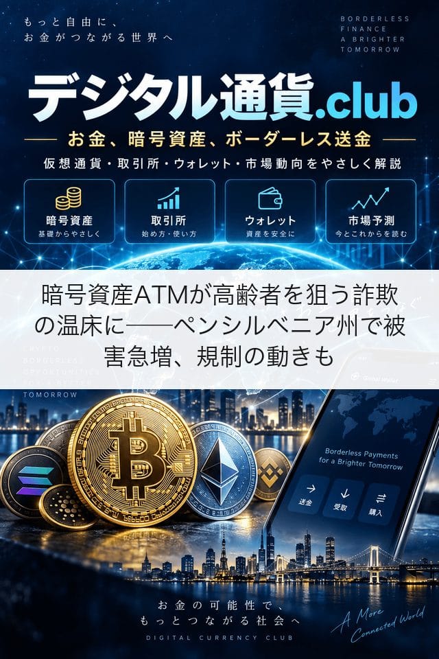 暗号資産ATMが高齢者を狙う詐欺の温床に──ペンシルベニア州で被害急増、規制の動きも