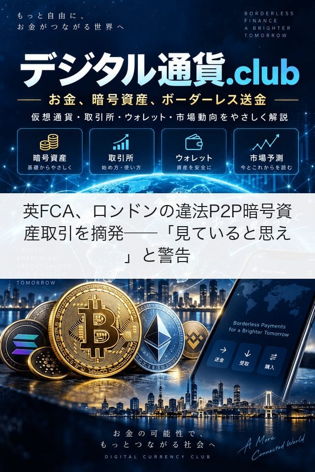 英FCA、ロンドンの違法P2P暗号資産取引を摘発──「見ていると思え」と警告