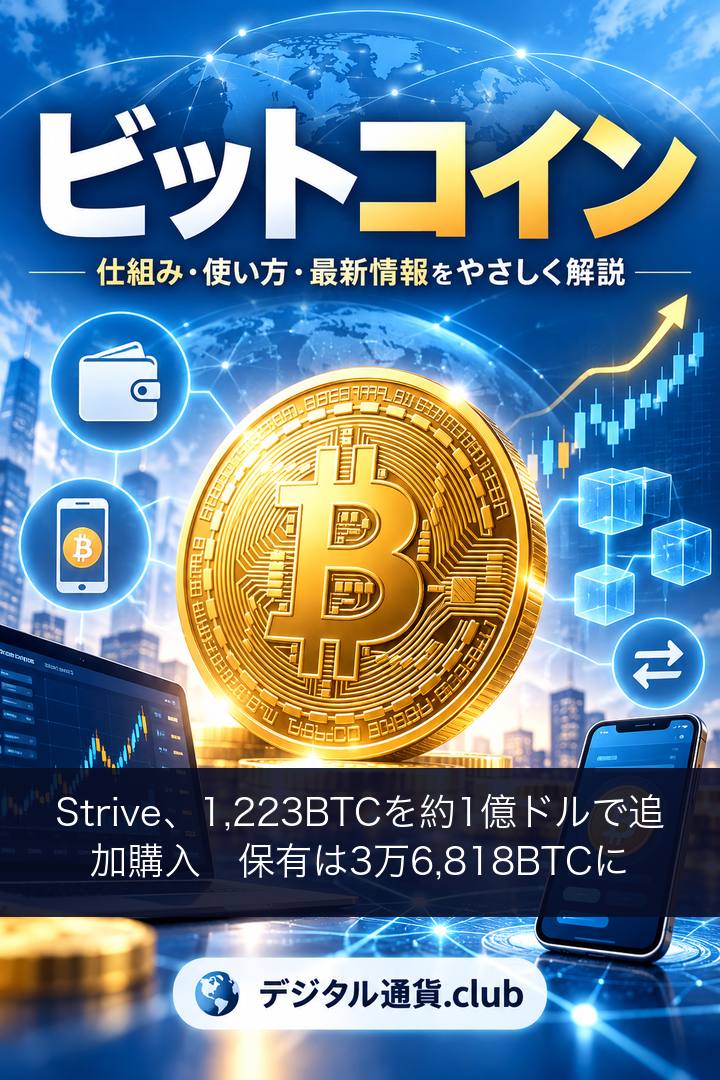 Strive、1,223BTCを約1億ドルで追加購入　保有は3万6,818BTCに