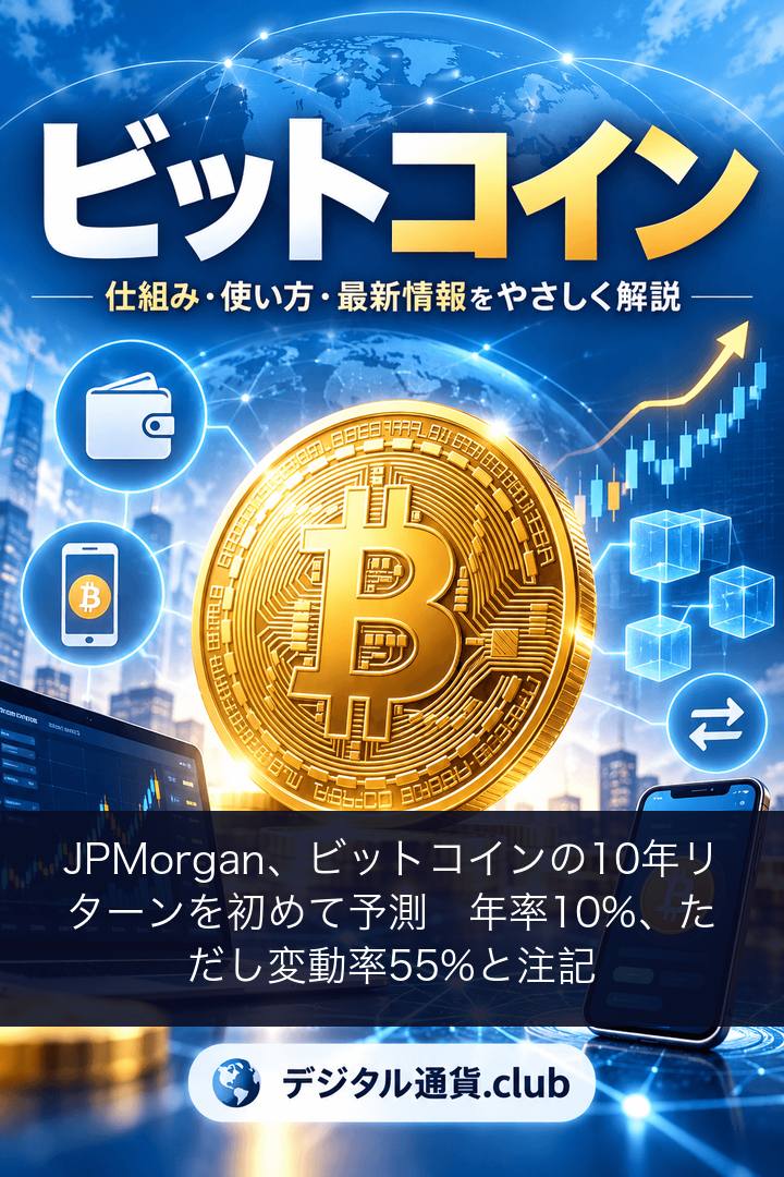 JPMorgan、ビットコインの10年リターンを初めて予測 年率10%、ただし変動率55%と注記