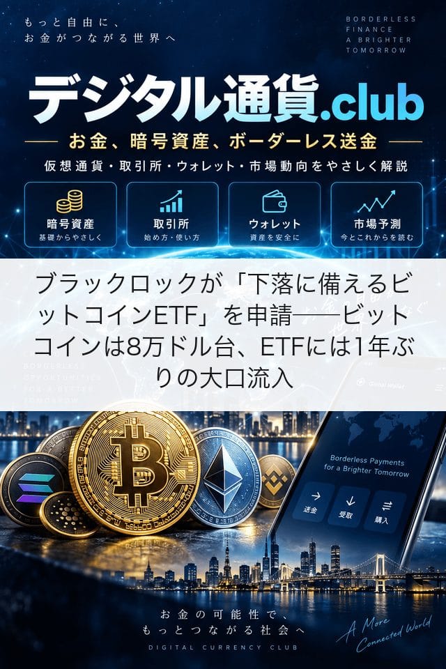 ブラックロックが「下落に備えるビットコインETF」を申請──ビットコインは8万ドル台、ETFには1年ぶりの大口流入