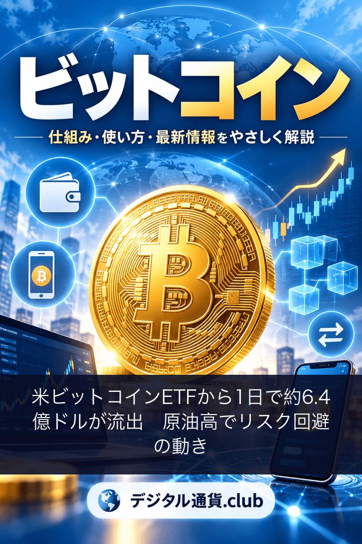 米ビットコインETFから1日で約6.4億ドルが流出　原油高でリスク回避の動き