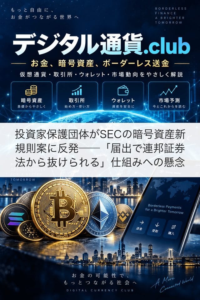 投資家保護団体がSECの暗号資産新規則案に反発──「届出で連邦証券法から抜けられる」仕組みへの懸念