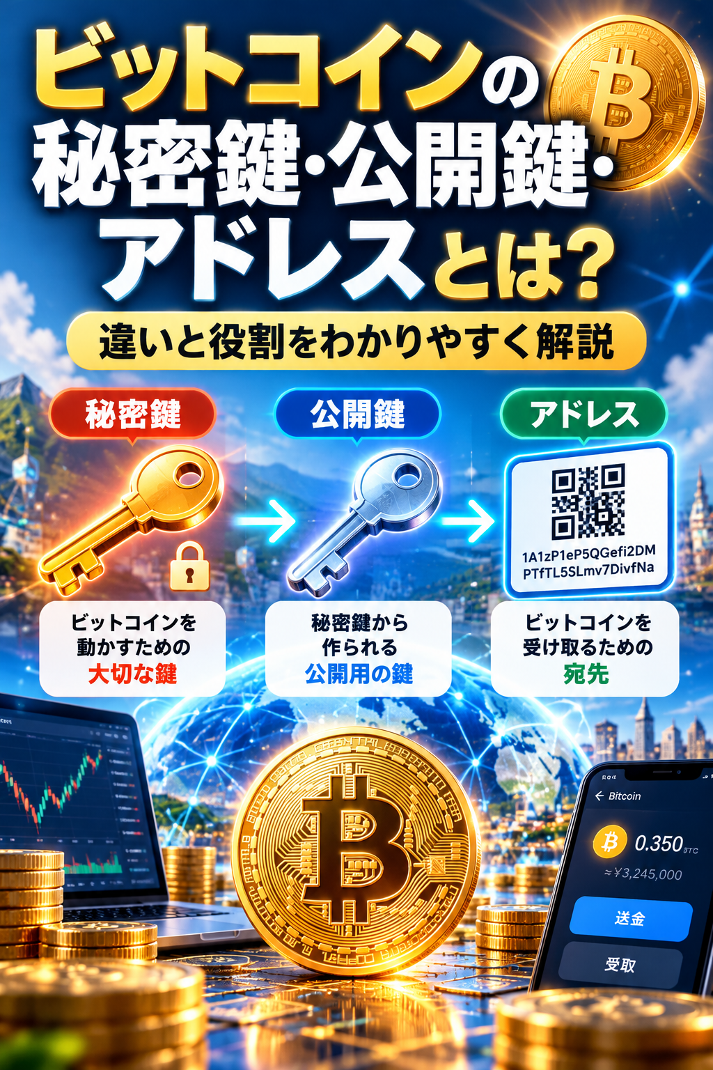 ビットコインの秘密鍵・公開鍵・アドレスとは?違いと役割をわかりやすく解説